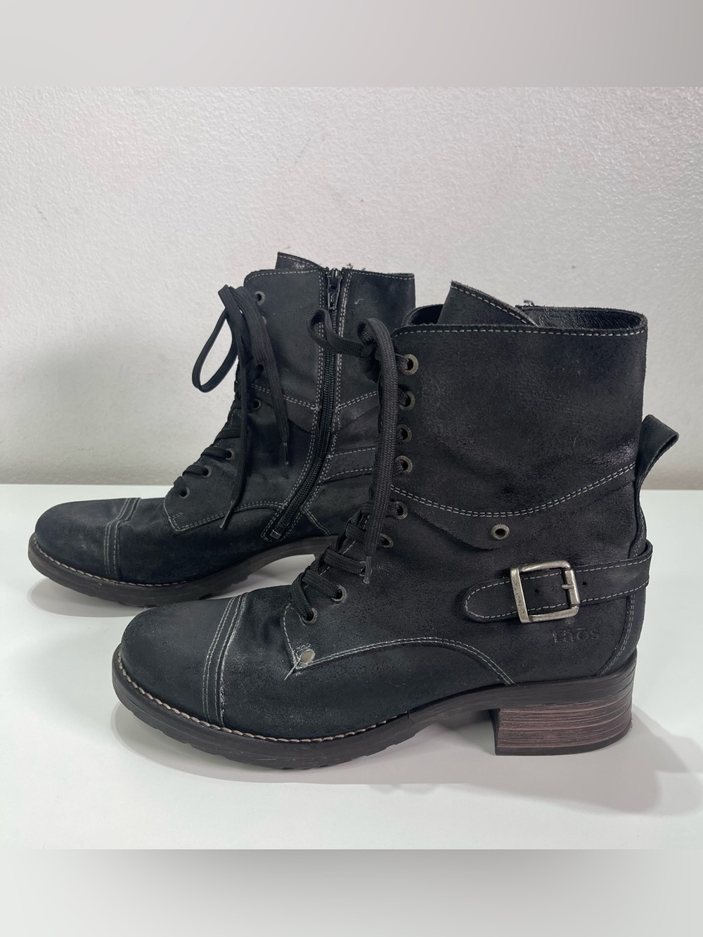 Taos Crave Combat Boots Moto Black Suede Lace Up Cap Toe Women's 42 11-11.5